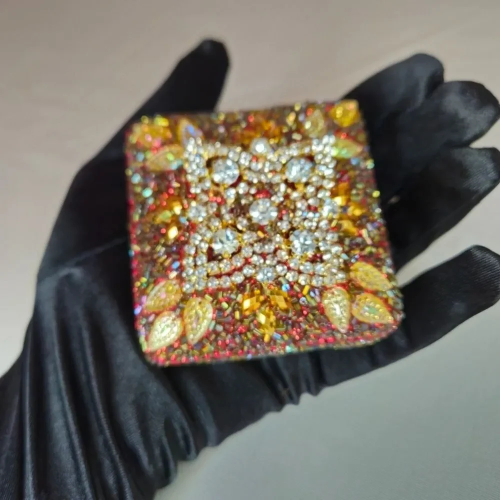 Vintage Artisan Handmade Rhinestone & Bead Trinket Box 80s-90s Made In India EUC